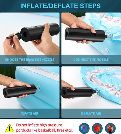 Electric Air Pump for Pool Inflatables, Quick-Fill Air Mattress Pump, Rechargeable Battery Powered Cordless Portable Air Pump, Inflator Pump for Air Mattress Bed, Pool Floats Toys, Yoga Ball