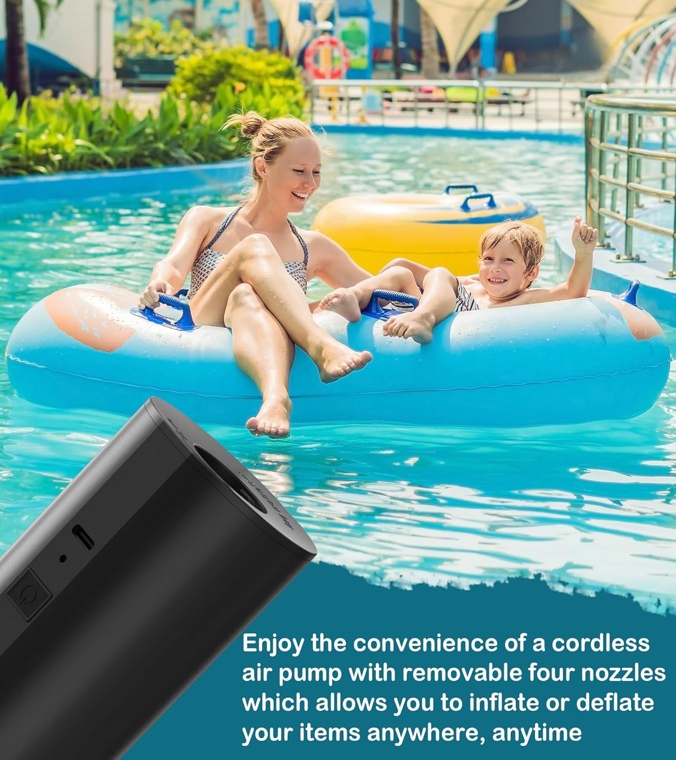 Electric Air Pump for Pool Inflatables, Quick-Fill Air Mattress Pump, Rechargeable Battery Powered Cordless Portable Air Pump, Inflator Pump for Air Mattress Bed, Pool Floats Toys, Yoga Ball